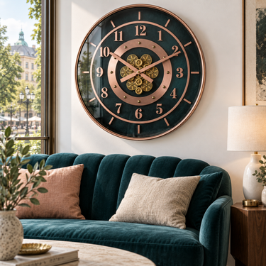 SWEDEN LINE WALL CLOCK ROUND 24 INCH "GOTHEMBURG" LEATHER BLACK-PINK