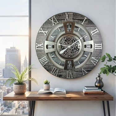 ENGLAND LINE WALL CLOCK ROUND 24 INCH CARBON GREY