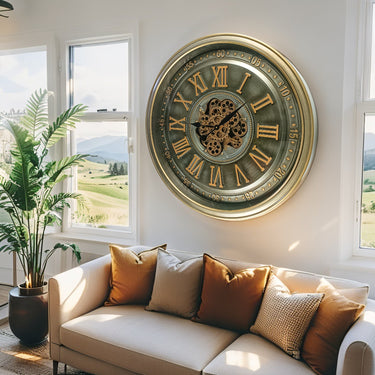 IRELAND LINE WALL CLOCK ROUND 32 INCH "CORK" BRASS-ANTIQUE
