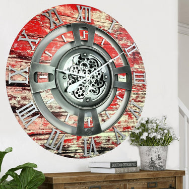 ENGLAND LINE WALL CLOCK ROUND 24 INCH RED LAVA