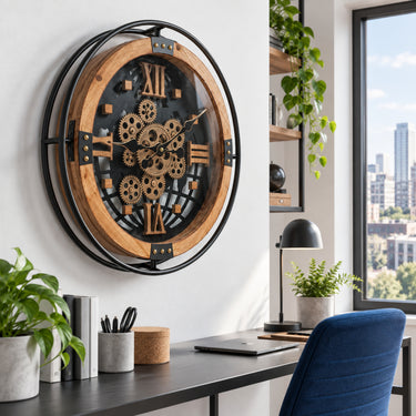 PORTUGAL LINE WALL CLOCK ROUND 18 INCH "FARO" WOOD-BLACK