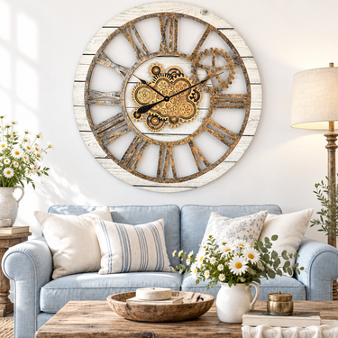 AMERICA LINE WALL CLOCK ROUND 36 INCH WHITE FARMHOUSE