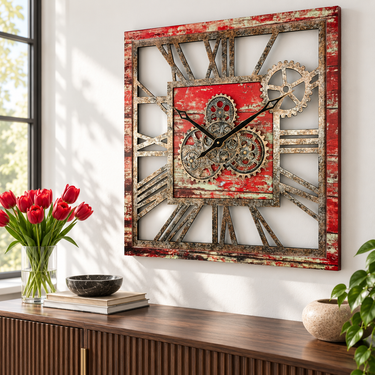 AMERICA LINE WALL CLOCK SQUARE 24 INCH RED LAVA