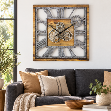 AMERICA LINE WALL CLOCK SQUARE 24 INCH WOOD AND STONE