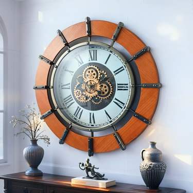 AUSTRIA LINE WALL CLOCK ROUND 26 INCH "GRAZ" BROWN-WHITE