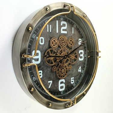 LUXEMBOURG LINE WALL CLOCK ROUND 24 INCH "RAMMELDANGE" SILVER-GREY
