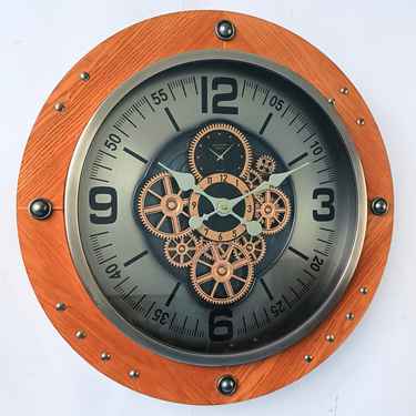 AUSTRIA LINE WALL CLOCK ROUND 26 INCH "VIENNA" BROWN-SILVER