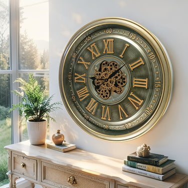 IRELAND LINE WALL CLOCK ROUND 32 INCH "CORK" BRASS-ANTIQUE
