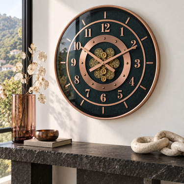SWEDEN LINE WALL CLOCK ROUND 24 INCH "GOTHEMBURG" LEATHER BLACK-PINK
