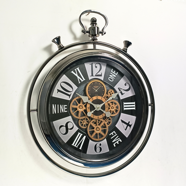 MONACO LINE WALL CLOCK ROUND 24 INCH "MONEGHETTI" SILVER-BLACK