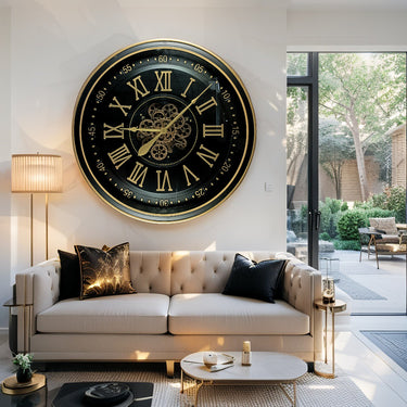 IRELAND LINE WALL CLOCK ROUND 32 INCH "GALWAY" BLACK-ANTIQUE