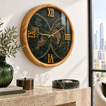 PORTUGAL LINE WALL CLOCK ROUND 24 INCH "PORTO" WOOD-BLACK
