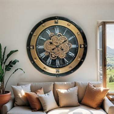 GERMANY LINE WALL CLOCK ROUND 32 INCH "HAMBURG" BRONZE-BLACK