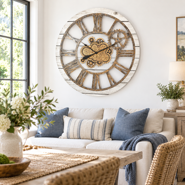 AMERICA LINE WALL CLOCK ROUND 36 INCH WHITE FARMHOUSE
