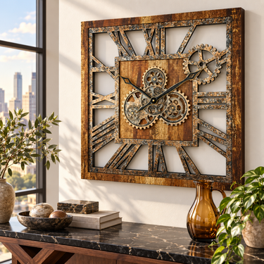 AMERICA LINE WALL CLOCK SQUARE 24 INCH VINTAGE BROWN