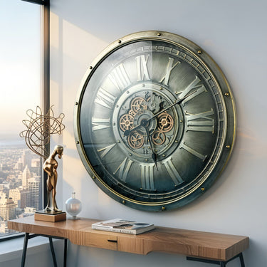 GERMANY LINE WALL CLOCK ROUND 36 INCH "FRANKFURT" SILVER-STEEL