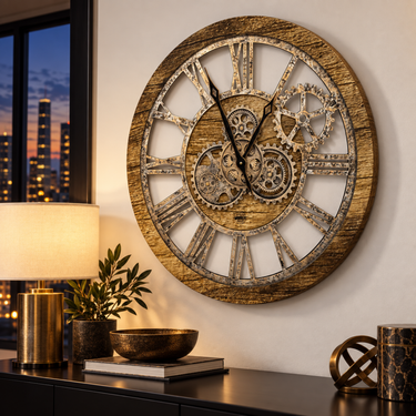 AMERICA LINE WALL CLOCK ROUND 24 INCH GOLD ANTIQUE