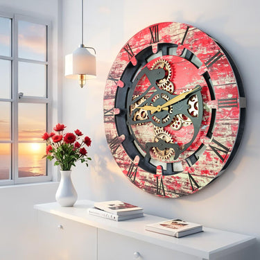 CANADA LINE WALL CLOCK ROUND 24 INCH RED LAVA