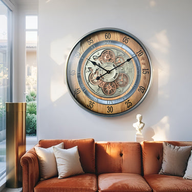 NORWAY LINE WALL CLOCK ROUND 24 INCH "BERGEN" BROWN-SILVER