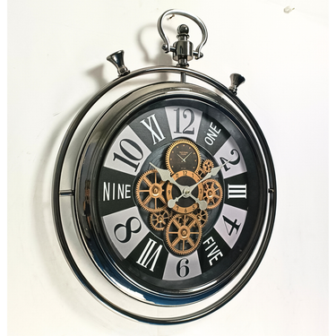 MONACO LINE WALL CLOCK ROUND 24 INCH "MONEGHETTI" SILVER-BLACK