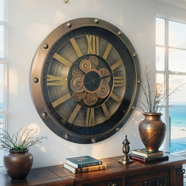 GERMANY LINE WALL CLOCK ROUND 26 INCH "BERLIN" GREY-COPPER"