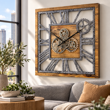 AMERICA LINE WALL CLOCK SQUARE 24 INCH WOOD AND STONE