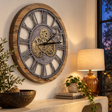 AMERICA LINE WALL CLOCK ROUND 24 INCH WOOD & STONE