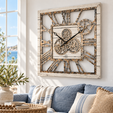 AMERICA LINE WALL CLOCK SQUARE 24 INCH WHITE FARMHOUSE