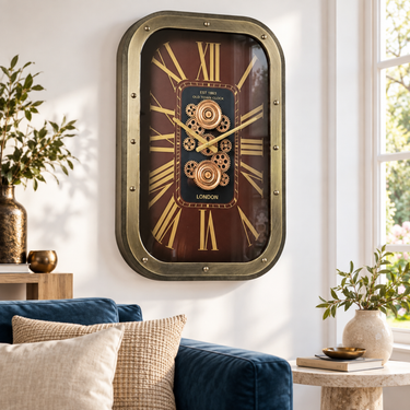NORWAY LINE WALL CLOCK RECTANGULAR 26 X 18 INCH "DRAMMEN" GOLD-BROWN
