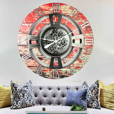 ENGLAND LINE WALL CLOCK ROUND 36 INCH RED LAVA