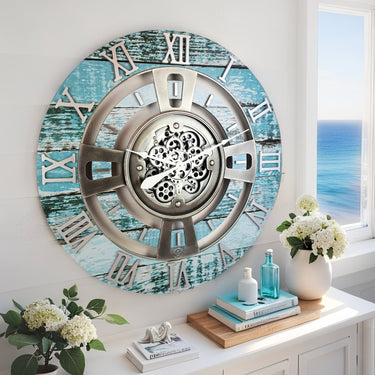 ENGLAND LINE WALL CLOCK ROUND 24 INCH AQUA GREEN