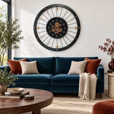 SPAIN LINE WALL CLOCK ROUND 36 INCH "MALAGA" BLACK AND GOLD