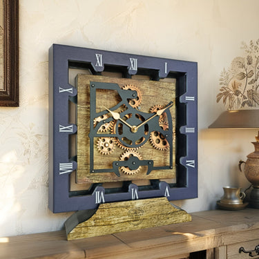 CANADA LINE DESK CLOCK SQUARE (HYBRID WALL) 10 INCH GOLD ANTIQUE