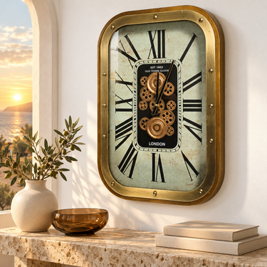 NORWAY LINE WALL CLOCK RECTANGULAR 27 X 19 INCH "TRONDHEIM" SILVER-WHITE