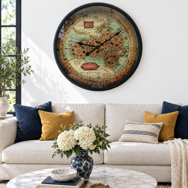 PORTUGAL LINE WALL CLOCK ROUND 24 INCH "BRAGA" BLACK-ANTIQUE