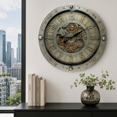 LUXEMBOURG LINE WALL CLOCK ROUND 27 INCH "KIRCHBERG" SILVER-ANTIQUE