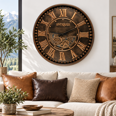LUXEMBOURG LINE WALL CLOCK ROUND 40 INCH "KNEIFF" DARK-BROWN