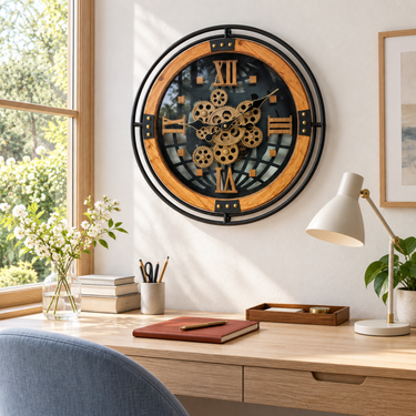 PORTUGAL LINE WALL CLOCK ROUND 18 INCH "FARO" WOOD-BLACK