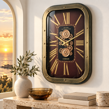NORWAY LINE WALL CLOCK RECTANGULAR 26 X 18 INCH "DRAMMEN" GOLD-BROWN