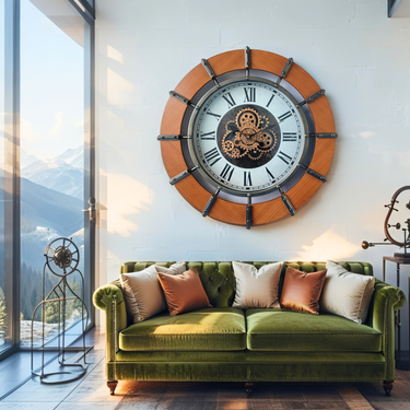 AUSTRIA LINE WALL CLOCK ROUND 26 INCH "GRAZ" BROWN-WHITE