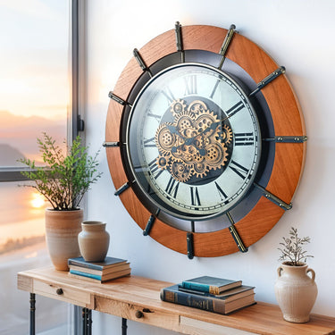 AUSTRIA LINE WALL CLOCK ROUND 36 INCH "SALZBURG" BROWN-WHITE