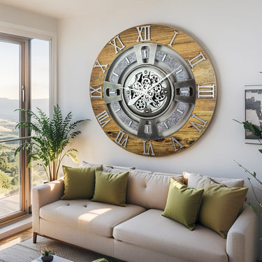 ENGLAND LINE WALL CLOCK ROUND 36 INCH WOOD & STONE