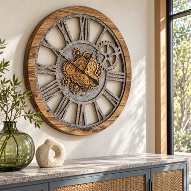 AMERICA LINE WALL CLOCK ROUND 36 INCH WOOD & STONE