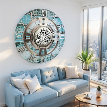 ENGLAND LINE WALL CLOCK ROUND 24 INCH AQUA GREEN