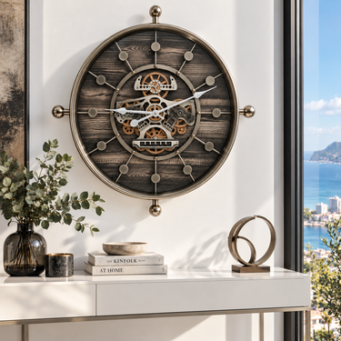 LUXEMBOURG LINE WALL CLOCK ROUND 27 INCH "SCHUSTERHAFF" BLACK-SILVER