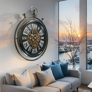MONACO LINE WALL CLOCK ROUND 24 INCH "MONEGHETTI" SILVER-BLACK