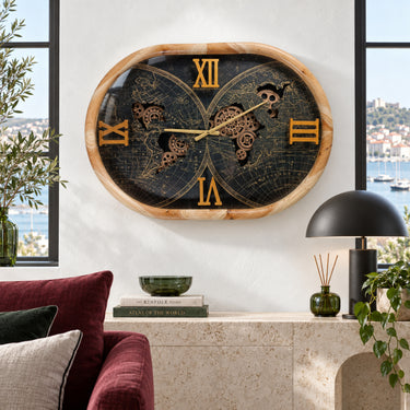 PORTUGAL LINE WALL CLOCK OVAL 27 INCH "LISBON" WOOD-BLACK