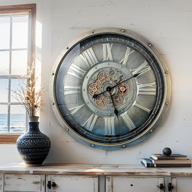 GERMANY LINE WALL CLOCK ROUND 36 INCH "FRANKFURT" SILVER-STEEL