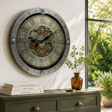LUXEMBOURG LINE WALL CLOCK ROUND 27 INCH "KIRCHBERG" SILVER-ANTIQUE