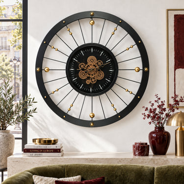 SPAIN LINE WALL CLOCK ROUND 36 INCH "MALAGA" BLACK AND GOLD